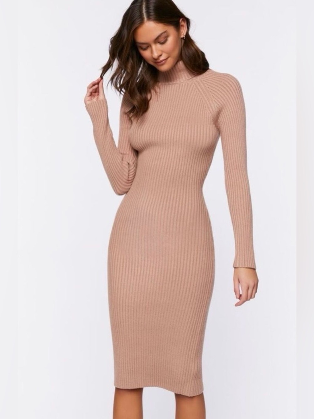 Aritzia Babaton Ribbed Mock-Neck Long Sleeve Knit Dress in Pink